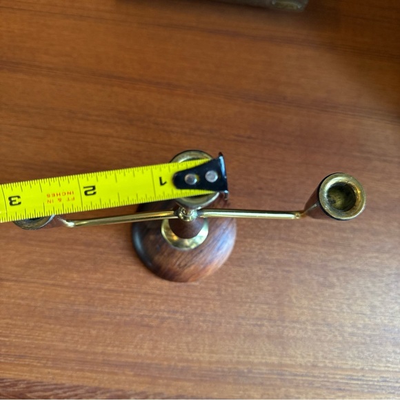 Mcm Mid-century modern vintage teak/rosewood ? brass candle holder - Picture 3 of 12